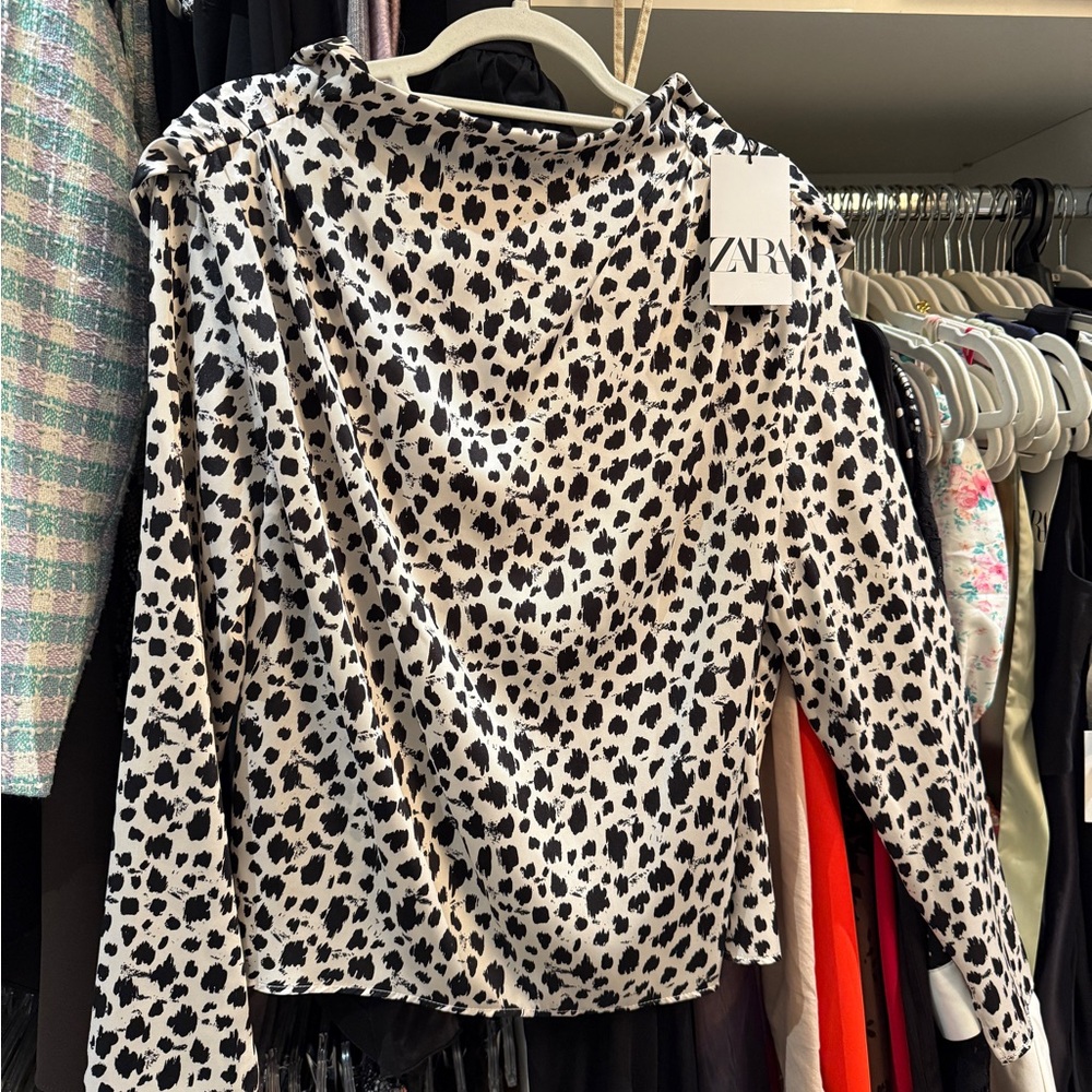 Zara Monochrome Animal Print Blouse
